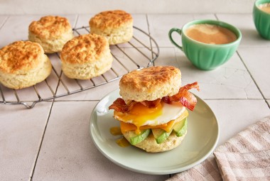 Breakfast Sandwich Biscuits made into a breakfast sandwich