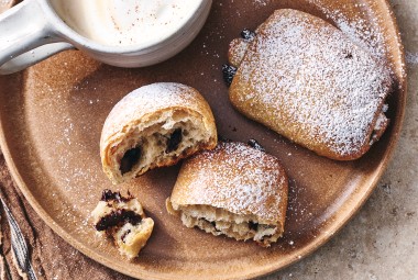 Dark Chocolate-Filled Soft Rolls on a plate