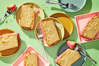 Pink Lemonade Cake sliced and plated