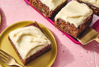 Tomato Soup Spice Cake sliced and shown on a plate.